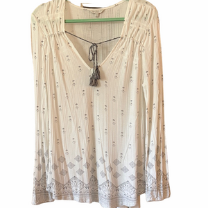 Lucky Brand XL long sleeve tassel tie neckline top